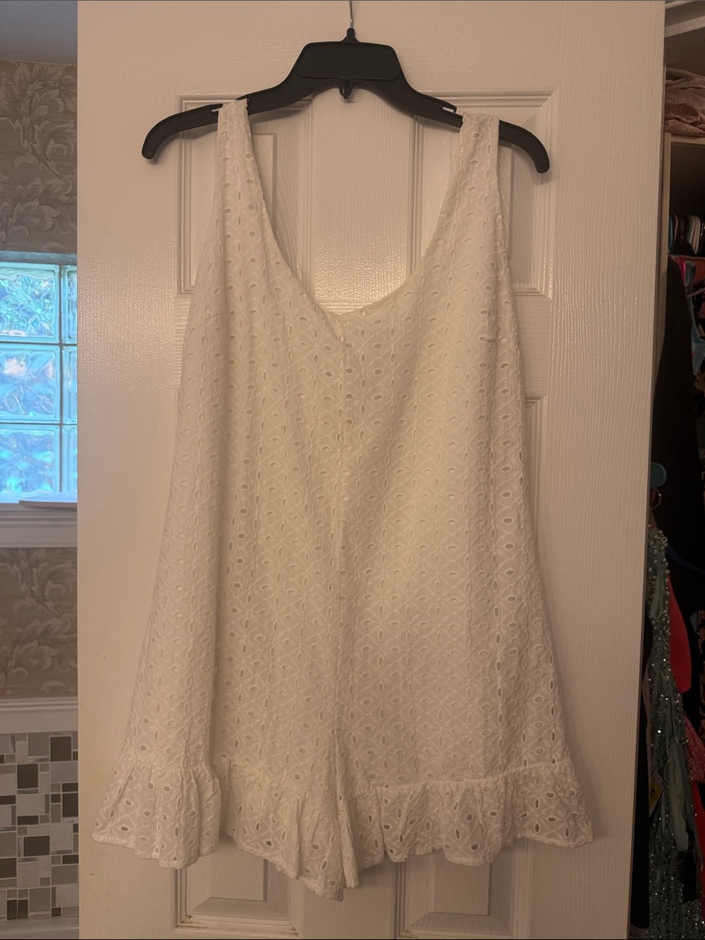 Women's White Eyelet Tank Romper